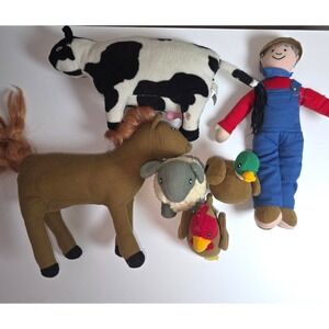 Childcraft Farm Animal Plush Doll Lot Horse Cow Sheep‎ Duck Farmer Soft Toy